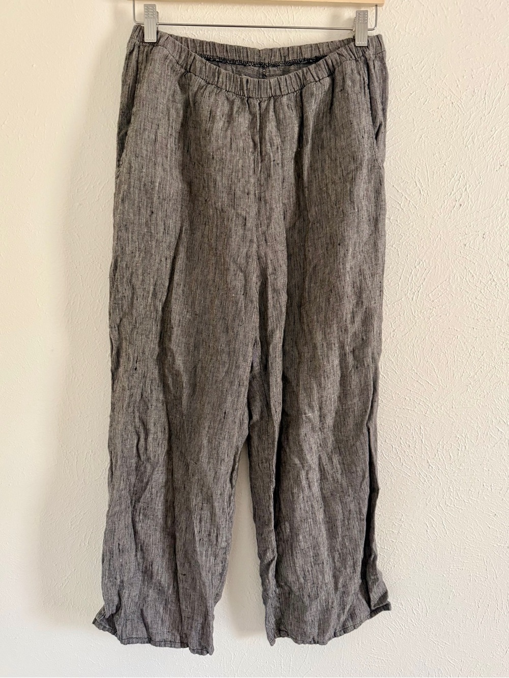 FLAX Black Striped 100% Linen Wide Leg Culottes Pant